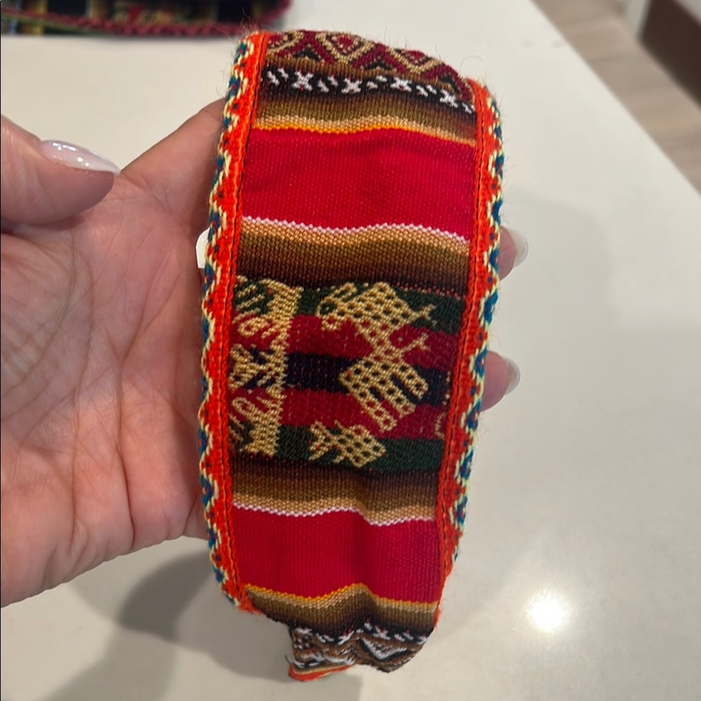 Handwoven Red Patterned Wristlet Clutch